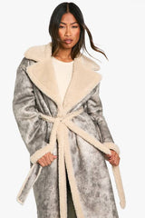Vintage Look Longline Belted Aviator Jacket