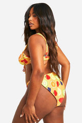Plus Fruit Print High Side Bikini Brief