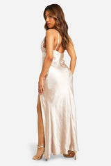 Petite Bridesmaid Satin Strappy Maxi Dress
