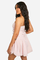 Plus Ruched Bandeau Puff Ball Mini Dress