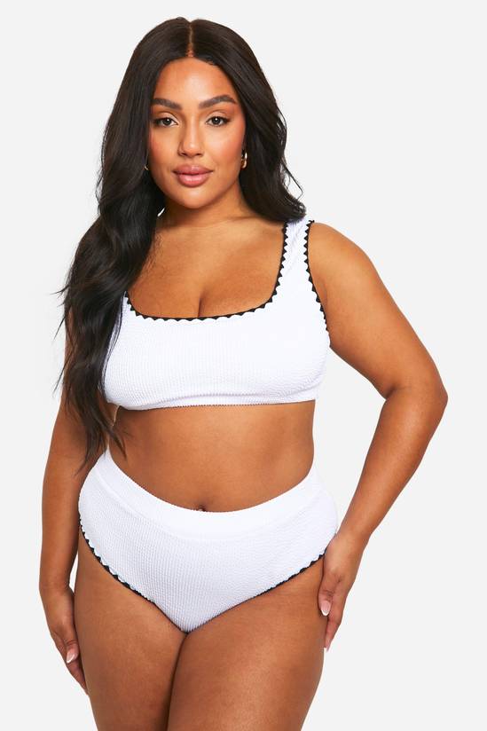Plus Crinkle Contrast Edge High Waisted Bikini Brief
