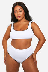 Plus Crinkle Contrast Edge High Waisted Bikini Brief
