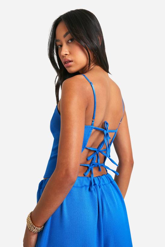 Textured Linen Look Strappy Open Back Waistcoat