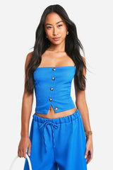 Textured Linen Look Strappy Open Back Waistcoat