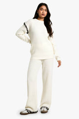 Premium Heavyweight Contrast Trim Jumper And Trouser Knitted Set