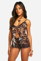 Leopard Mesh Trim Cami Top