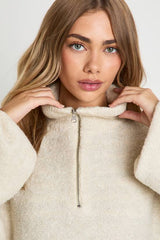 Half Zip Oversized Jumper And Wide Leg Trouser Borg Knit Co-ord