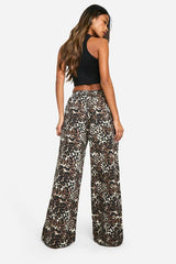 Leopard Print Elasticated Waist Wide Leg Jeans