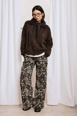Leopard Print Elasticated Waist Wide Leg Jeans