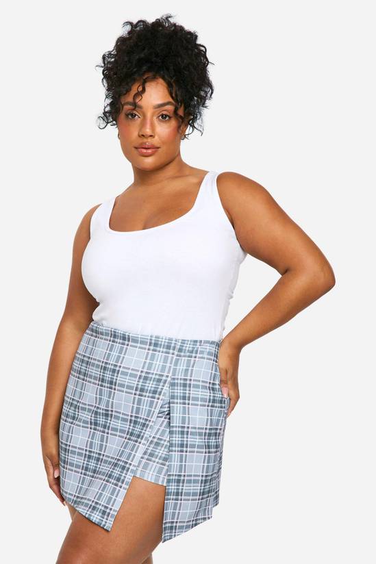 Plus Check Woven Stretch Tailored Split Skort