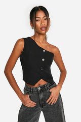 Woven One Shoulder Tailored Waistcoat