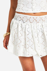 Broderie Puff Ball Mini Skirt