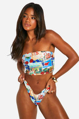 Postcard Print High Leg Bikini Bottoms
