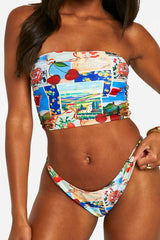 Postcard Print High Leg Bikini Bottoms