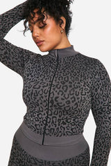Plus Leopard Print Seamless Zip Through Jacket