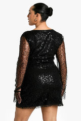 Plus Beaded Sequin Wrap Dress