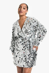 Plus Sequin Wrap Dress