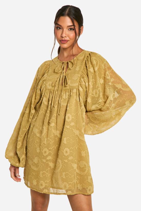 Burnout Paisley Tie Front Smock Dress