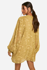 Burnout Paisley Tie Front Smock Dress