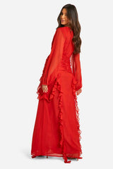 Crinkle Chiffon Ruffle Maxi Dress