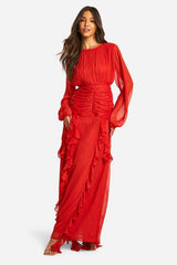 Crinkle Chiffon Ruffle Maxi Dress