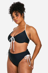 Plus Contrast Tie Front Bikini Top