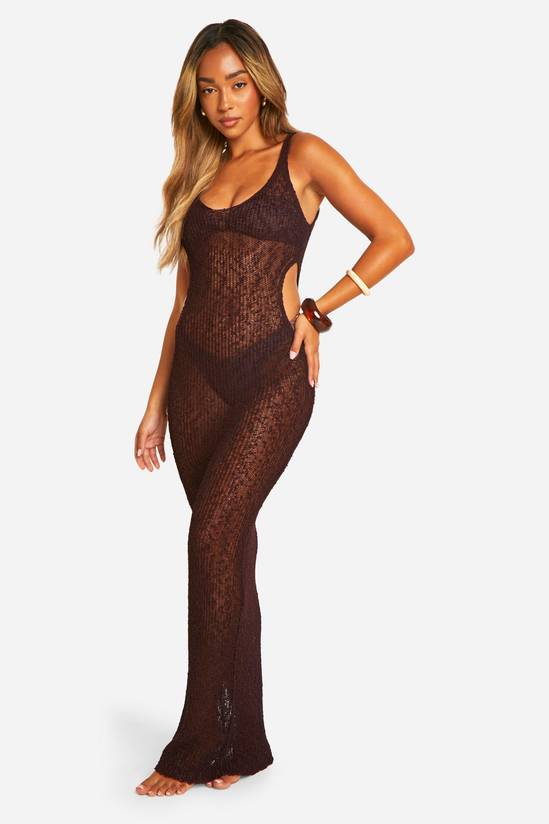 Popcorn Crochet Cut Out Beach Maxi Dress