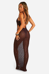 Popcorn Crochet Cut Out Beach Maxi Dress
