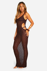 Popcorn Crochet Cut Out Beach Maxi Dress