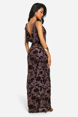 Devore Floral Cowl Neck Maxi Dress