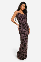 Devore Floral Cowl Neck Maxi Dress