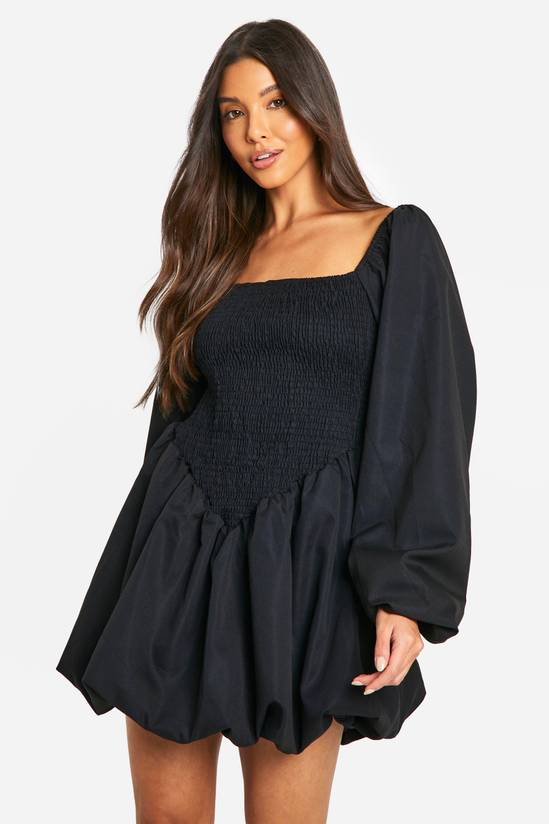 Shirred Long Sleeve Smock Dress