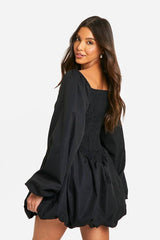 Shirred Long Sleeve Smock Dress