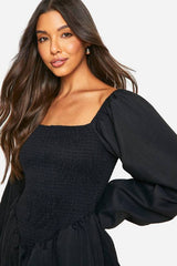 Shirred Long Sleeve Smock Dress