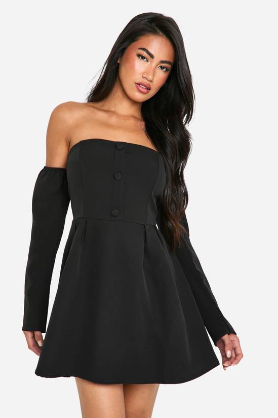 A-Line Bardot Long Sleeve Mini Dress