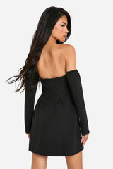 A-Line Bardot Long Sleeve Mini Dress