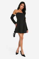 A-Line Bardot Long Sleeve Mini Dress