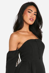 A-Line Bardot Long Sleeve Mini Dress