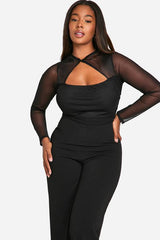 Plus Mesh Twist Detail Wide Leg Jumpsuit