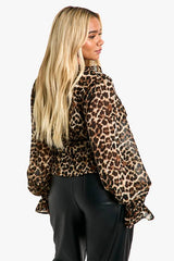 Plus Woven Ruffle Leopard Blouse