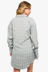 Check Cinched Waist Shirt Dress