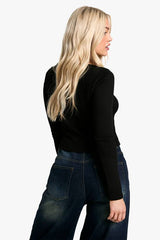 Rib Asym Neck Button Through Top