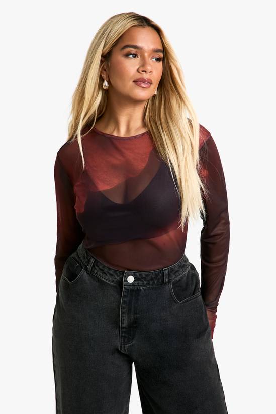 Plus Mesh Long Sleeve Top