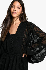 Burnout Paisley Tiered Belted Skater Dress