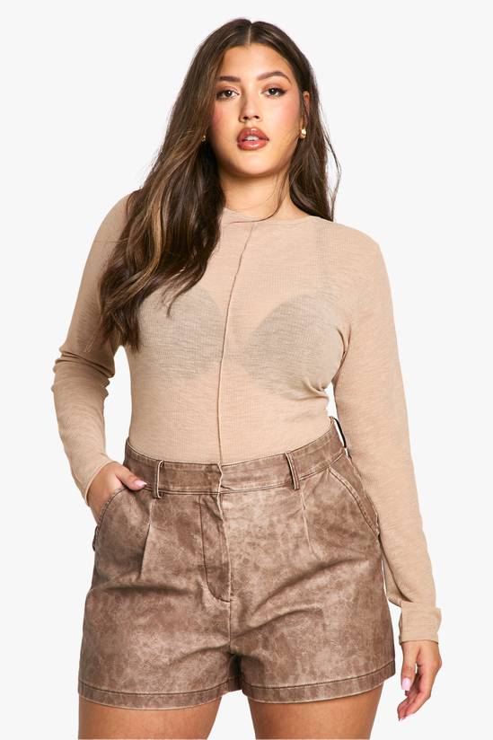 Plus Pleated Washed PU Shorts