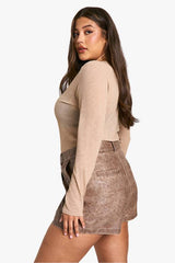 Plus Pleated Washed PU Shorts