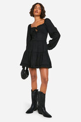 Tall Long Sleeve Textured Frill Smock Dress