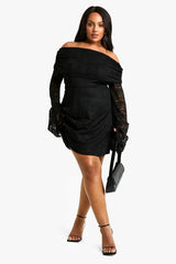 Plus Lace Off Shoulder Flared Skater Dress