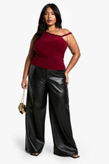 Plus Asymmetric Knot Detail off Shoulder Top