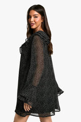 Polka Dot Ruffle Shift Mini Dress